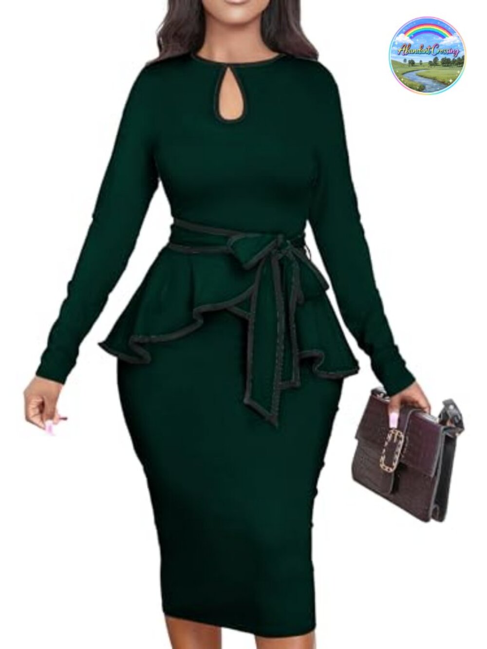 Women's Bodycon Peplum Dress Long Sleeve Knee Length Work Office Business